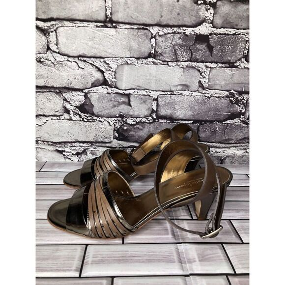 Nanette Lepore Silver Patent Brown Leather Ankle Straps Heels Women Sz 38EU/7.5M - Picture 13 of 16